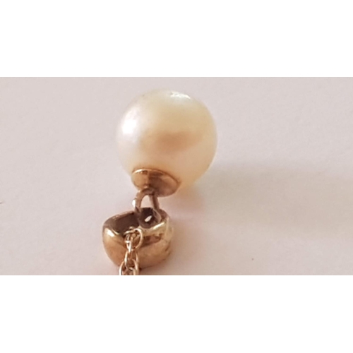 129 - 9ct Yellow Gold Single Pearl Pendant on 9ct Necklace, (Approx. 1.3g)