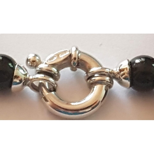 130 - Large Polished Gem Stone Necklace (Round Disk Beads) with 18ct White Gold Bolt Ring Clasp (Hallmark ... 