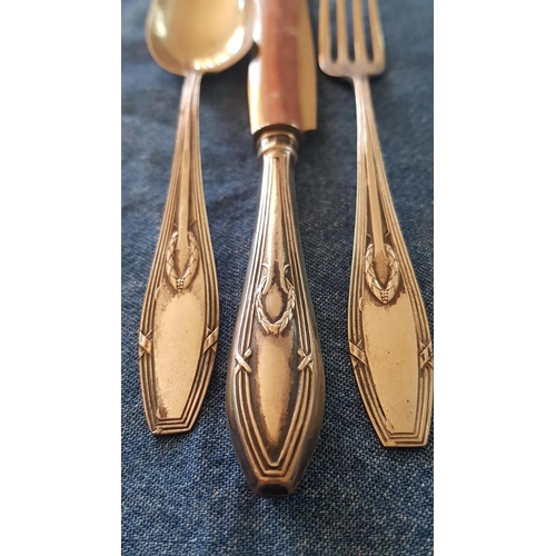 18 - Vintage Silver .800 3-Piece Child's Cutlery Set (Fork, Spoon & Knife) with 'Classic Royal' Pattern, ... 