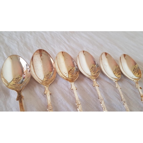 180 - Set of 6 x Silver (.800) Vintage Style Tea Spoons with Decorative Handles, (Approx. 90.8g)