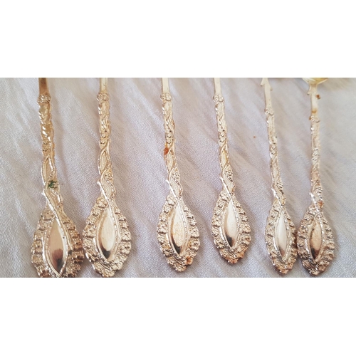 180 - Set of 6 x Silver (.800) Vintage Style Tea Spoons with Decorative Handles, (Approx. 90.8g)