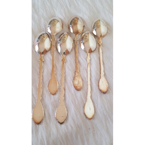 180 - Set of 6 x Silver (.800) Vintage Style Tea Spoons with Decorative Handles, (Approx. 90.8g)