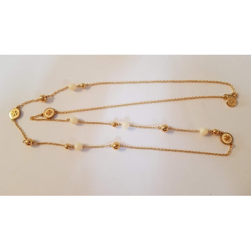 199 - 'Tory Burch' Jewelry; 2 x Gold Tone Logo Tory Burch Necklaces in Green and White, Decorated with Gre... 