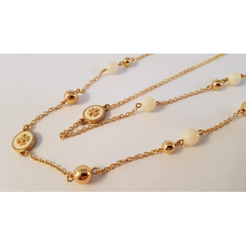 199 - 'Tory Burch' Jewelry; 2 x Gold Tone Logo Tory Burch Necklaces in Green and White, Decorated with Gre... 