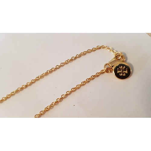 199 - 'Tory Burch' Jewelry; 2 x Gold Tone Logo Tory Burch Necklaces in Green and White, Decorated with Gre... 