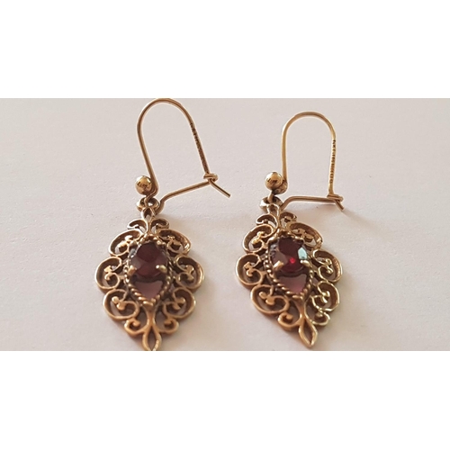 228 - 9ct Yellow Gold Filigree Dangling Earrings with Purple Stones (Believed Amethyst), Approx. 2.3g