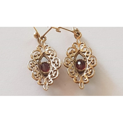 228 - 9ct Yellow Gold Filigree Dangling Earrings with Purple Stones (Believed Amethyst), Approx. 2.3g