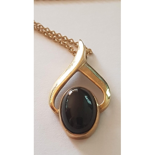 230 - 9ct Yellow Gold Chain, with Decorative Pendant with Large Black Stone. Together with Matching Pair o... 