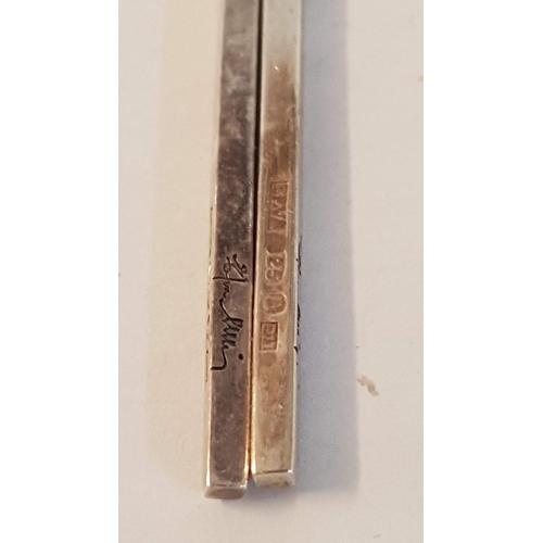 232 - Pair of 925 Silver Long Bar Dangle Earrings, Signed by Designer. (Approx. 9g, L:6cm).