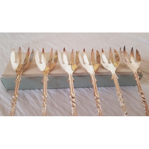 290 - Set of 6x Silver 800, Retro Style, Cake Forks with Decorative Handles, Approx. 57,2g