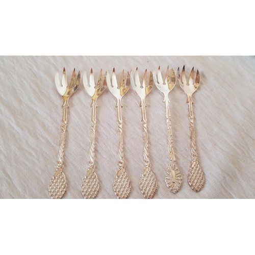 290 - Set of 6x Silver 800, Retro Style, Cake Forks with Decorative Handles, Approx. 57,2g