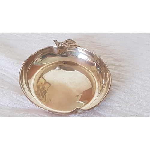 295 - 2 x Silver Cypriot 830 Dishes; Apple Shape Ø: 9cm and Ear of Grain Embossed Design Ø: 9cm, (Approx. ... 