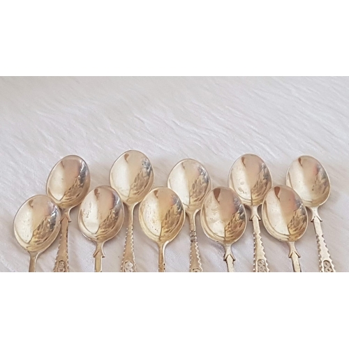 298 - Vintage Style Silver (.800) Tea Spoons with Traditional Lefkara Decorative Handles, Set of 10,  (App... 