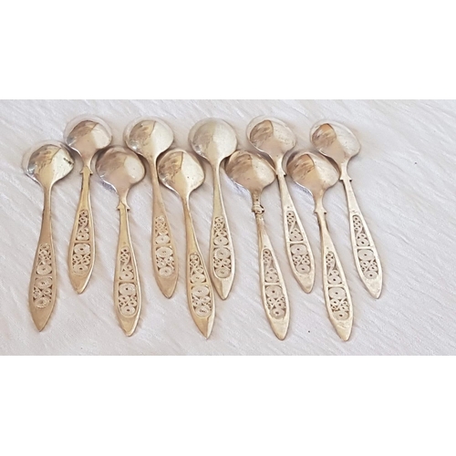 298 - Vintage Style Silver (.800) Tea Spoons with Traditional Lefkara Decorative Handles, Set of 10,  (App... 