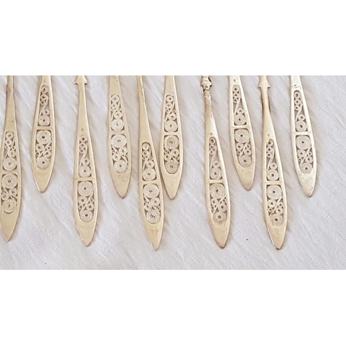 298 - Vintage Style Silver (.800) Tea Spoons with Traditional Lefkara Decorative Handles, Set of 10,  (App... 