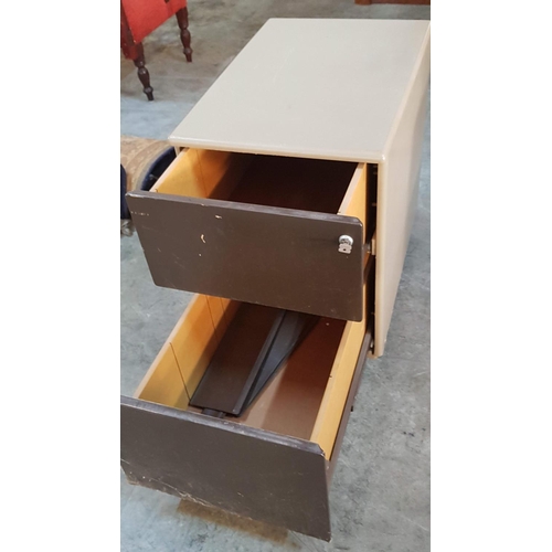 301 - Vintage Metal/Wood/Plastic, 3-Drawers Filing Cabinet on Wheels, One Drawer with Key, (D: 62cm x W: 4... 