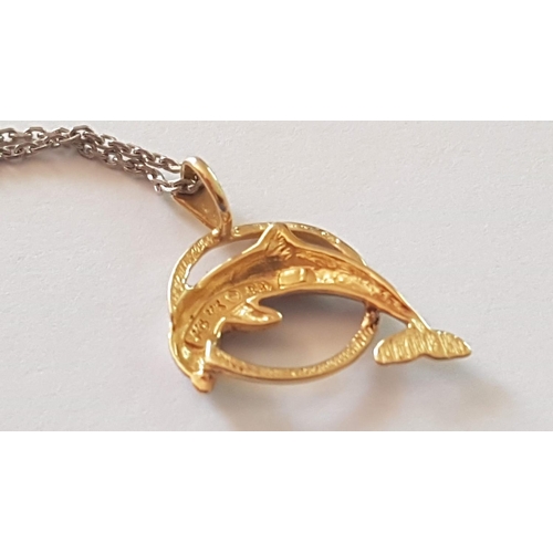 312 - White/Yellow Gold (14ct) Dolphin Pendant, Approx. 2.4g on White Gold Chain (9ct-tested x-ray), L:54c... 