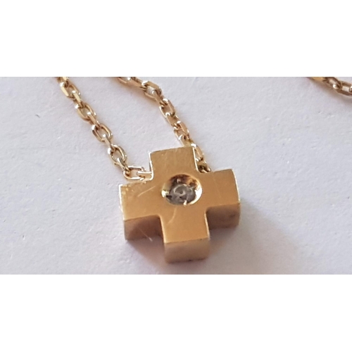 314 - Yellow Gold 9ct (Hallmark 375) Necklace with Square Cross Pendant (Little Diamond Centre). Approx. 1... 