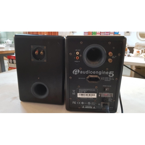 359 - 'Audioengine 5 New Features' Pair of Speakers, Black, Untested, 18cm x 20cm x 26cm Each.