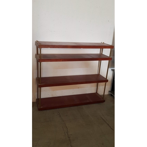 443 - Brass Effect and Mahogany Bookshelf, Solid Wood Shelfs, A/F (Missing Brass Tops), W: 118cm x D: 30cm... 