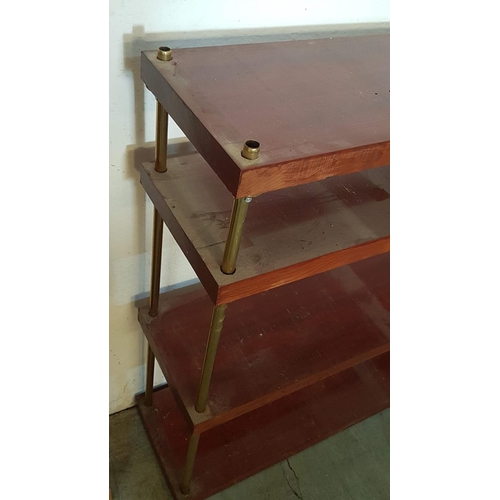 443 - Brass Effect and Mahogany Bookshelf, Solid Wood Shelfs, A/F (Missing Brass Tops), W: 118cm x D: 30cm... 