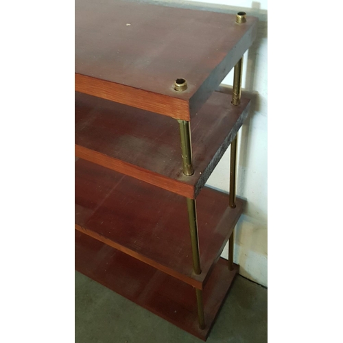 443 - Brass Effect and Mahogany Bookshelf, Solid Wood Shelfs, A/F (Missing Brass Tops), W: 118cm x D: 30cm... 