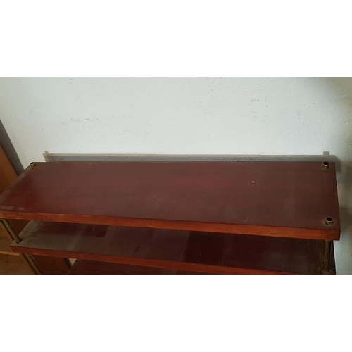 443 - Brass Effect and Mahogany Bookshelf, Solid Wood Shelfs, A/F (Missing Brass Tops), W: 118cm x D: 30cm... 