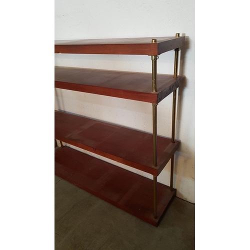 443 - Brass Effect and Mahogany Bookshelf, Solid Wood Shelfs, A/F (Missing Brass Tops), W: 118cm x D: 30cm... 