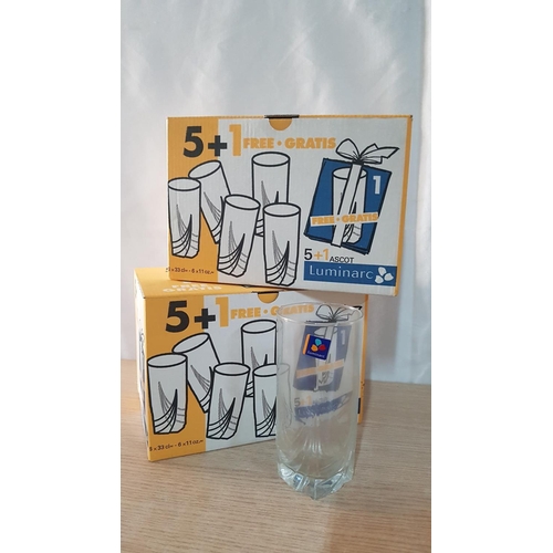 444 - Ordinary Water Glasses (2 x Boxes of 6) and Shot Glasses (2 x Boxes of 6), Unused.