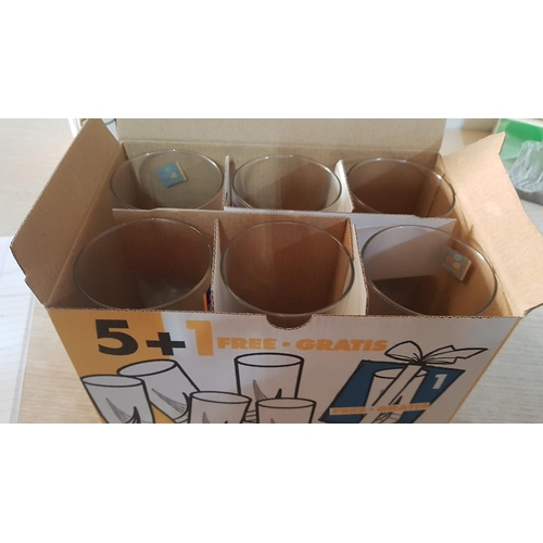 444 - Ordinary Water Glasses (2 x Boxes of 6) and Shot Glasses (2 x Boxes of 6), Unused.