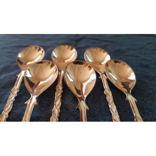 450 - Set of 6 x Silver Cypriot 800, Tea Spoons with Decorative Floral Pattern Handles, (Approx. 78.8g)