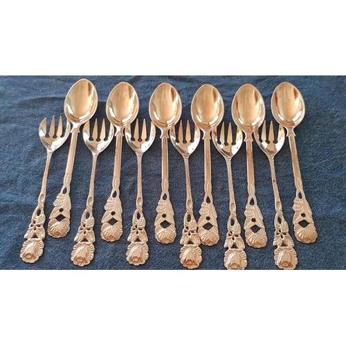 452 - Vintage Silver Cypriot 800 Cutlery, 6x Tea Spoons and 6x Cake Forks with Floral Pattern Handles, App... 