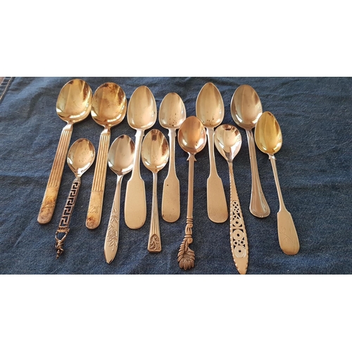 454 - Silver, EPNS, Stainless Steel Collection of Assorted Spoons, 12x, Different Style, Size.