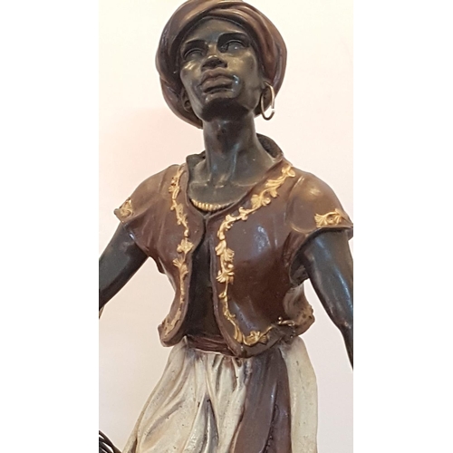 65 - Vintage Rare Statue of Blackamoor with Wicker Baskets, Perhaps 50s, H: 63cm, A/F (Wicker Basket a/f)... 