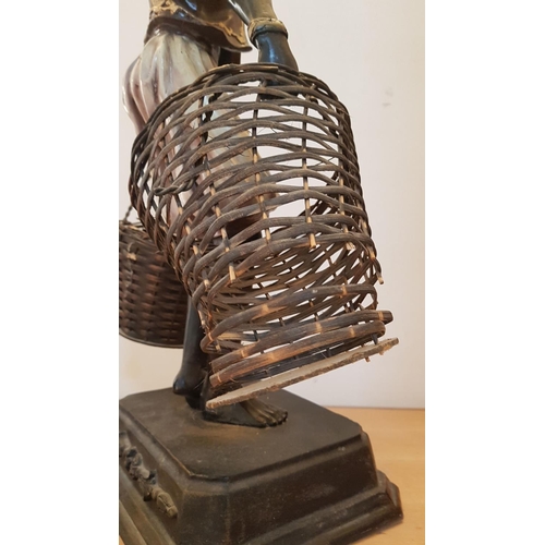 65 - Vintage Rare Statue of Blackamoor with Wicker Baskets, Perhaps 50s, H: 63cm, A/F (Wicker Basket a/f)... 