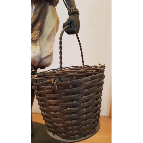 65 - Vintage Rare Statue of Blackamoor with Wicker Baskets, Perhaps 50s, H: 63cm, A/F (Wicker Basket a/f)... 