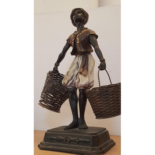 65 - Vintage Rare Statue of Blackamoor with Wicker Baskets, Perhaps 50s, H: 63cm, A/F (Wicker Basket a/f)... 