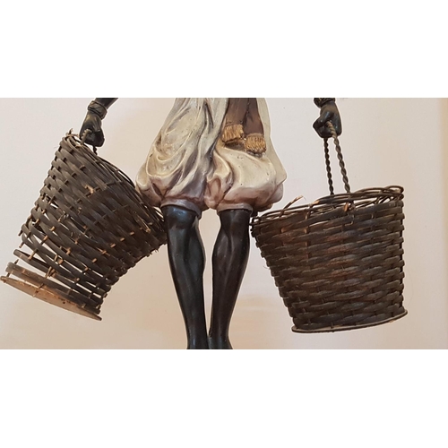 65 - Vintage Rare Statue of Blackamoor with Wicker Baskets, Perhaps 50s, H: 63cm, A/F (Wicker Basket a/f)... 