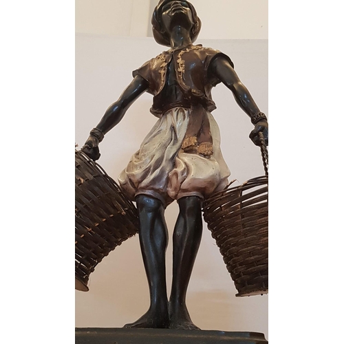 65 - Vintage Rare Statue of Blackamoor with Wicker Baskets, Perhaps 50s, H: 63cm, A/F (Wicker Basket a/f)... 