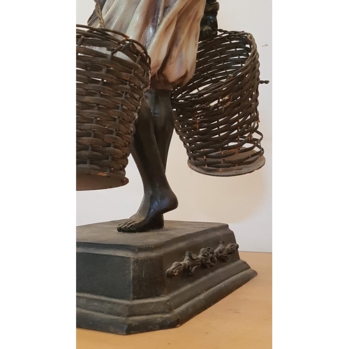 65 - Vintage Rare Statue of Blackamoor with Wicker Baskets, Perhaps 50s, H: 63cm, A/F (Wicker Basket a/f)... 