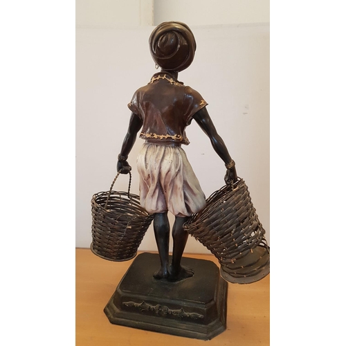 65 - Vintage Rare Statue of Blackamoor with Wicker Baskets, Perhaps 50s, H: 63cm, A/F (Wicker Basket a/f)... 