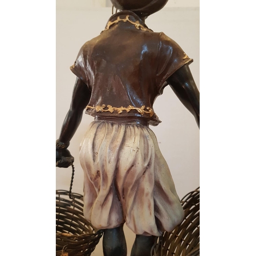 65 - Vintage Rare Statue of Blackamoor with Wicker Baskets, Perhaps 50s, H: 63cm, A/F (Wicker Basket a/f)... 