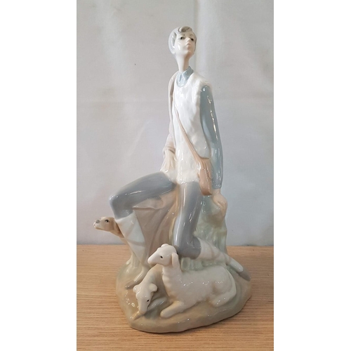 131 - Nao by Lladro 'Shepherd Boy with Dog and Sheep',  Spanish Porcelain Figurine, (Approx. H: 26cm).