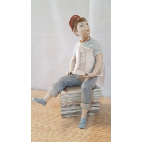 133 - Nao by Lladro 'Newspaper Boy', Porcelain Figurine, Made in Spain, (Approx. H: 23cm) (A/F: Repair Not... 