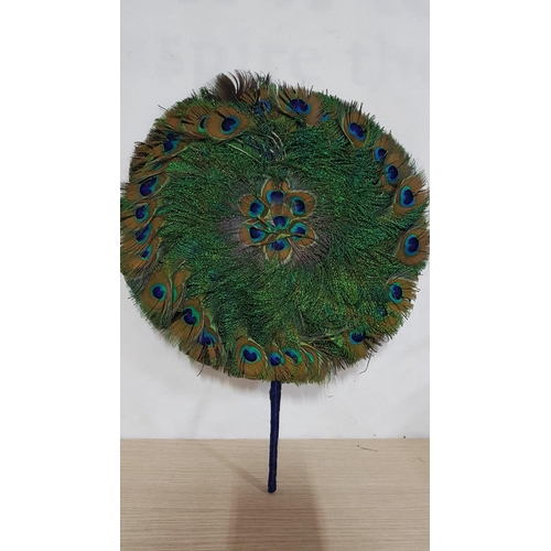 164 - Natural Peacock Feather Hand Fan, (Approx. Ø: 34cm).