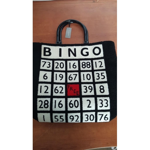 197 - 'Lulu Guinness' Black 'Bingo Bibi' Tote Bag, Approx. 39cm x 43cm (Soft and Textured Boucle, Bingo Bo... 