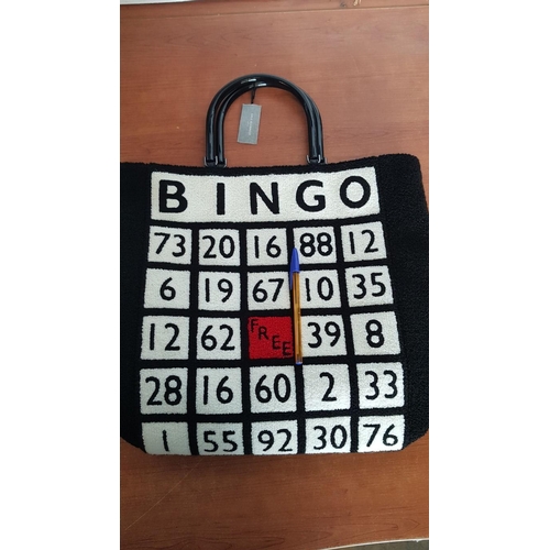 197 - 'Lulu Guinness' Black 'Bingo Bibi' Tote Bag, Approx. 39cm x 43cm (Soft and Textured Boucle, Bingo Bo... 