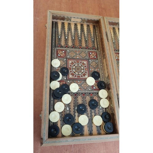 2 - High Quality Inlay with Mother of Pearl and Engraved Large Backgammon Game, Approx. 51.5cm x 25.5cm ... 