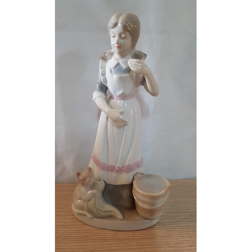 269 - Lladro Style Porcelain Figurines, Made in Spain, 'Birds' (Approx. 15.5cm x 12.5cm x 9cm), 'Girl with... 