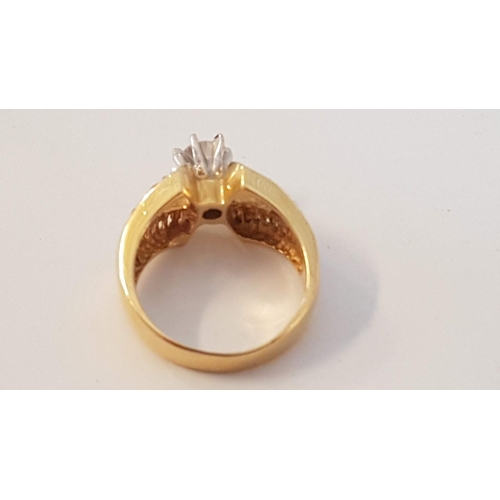 282 - 18ct Gold Ring with Large Raised Round Cut Clear Stone and Baguette Cut Clear Stone Shoulders, (Appr... 